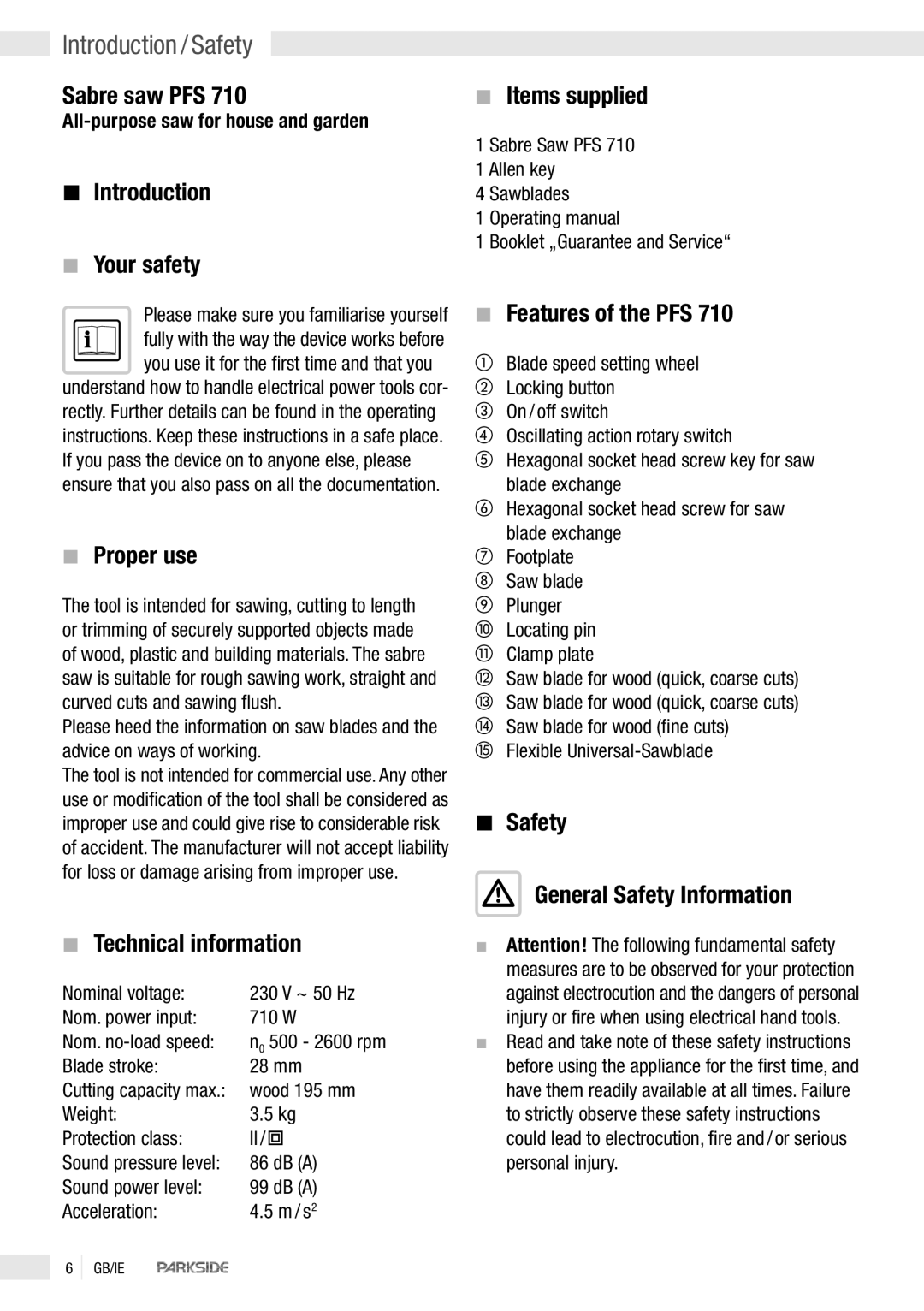 Parkside PFS 710 manual Introduction / Safety 